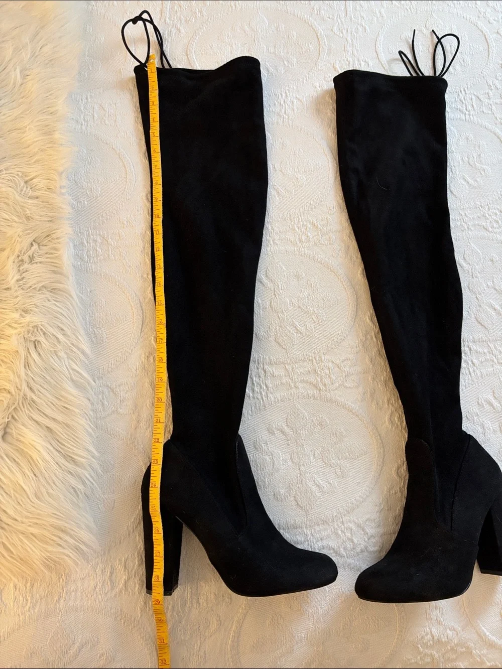 Over-the-Knee Black Suede Block Heel Boots